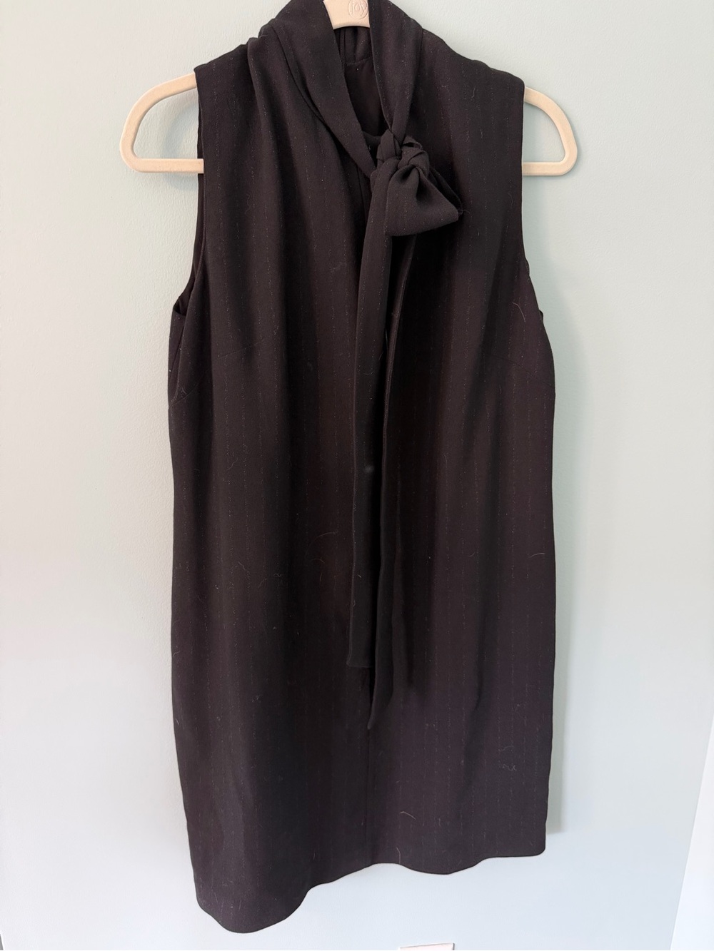 Les Copains Black Pinstripe Dress with Tie Neck